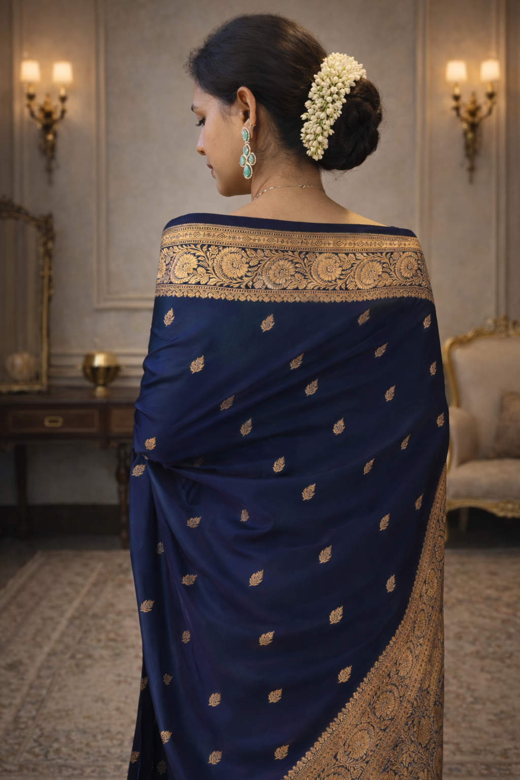 Art Mashru Peacock Blue Silk Saree | Royal Handcrafted Weave