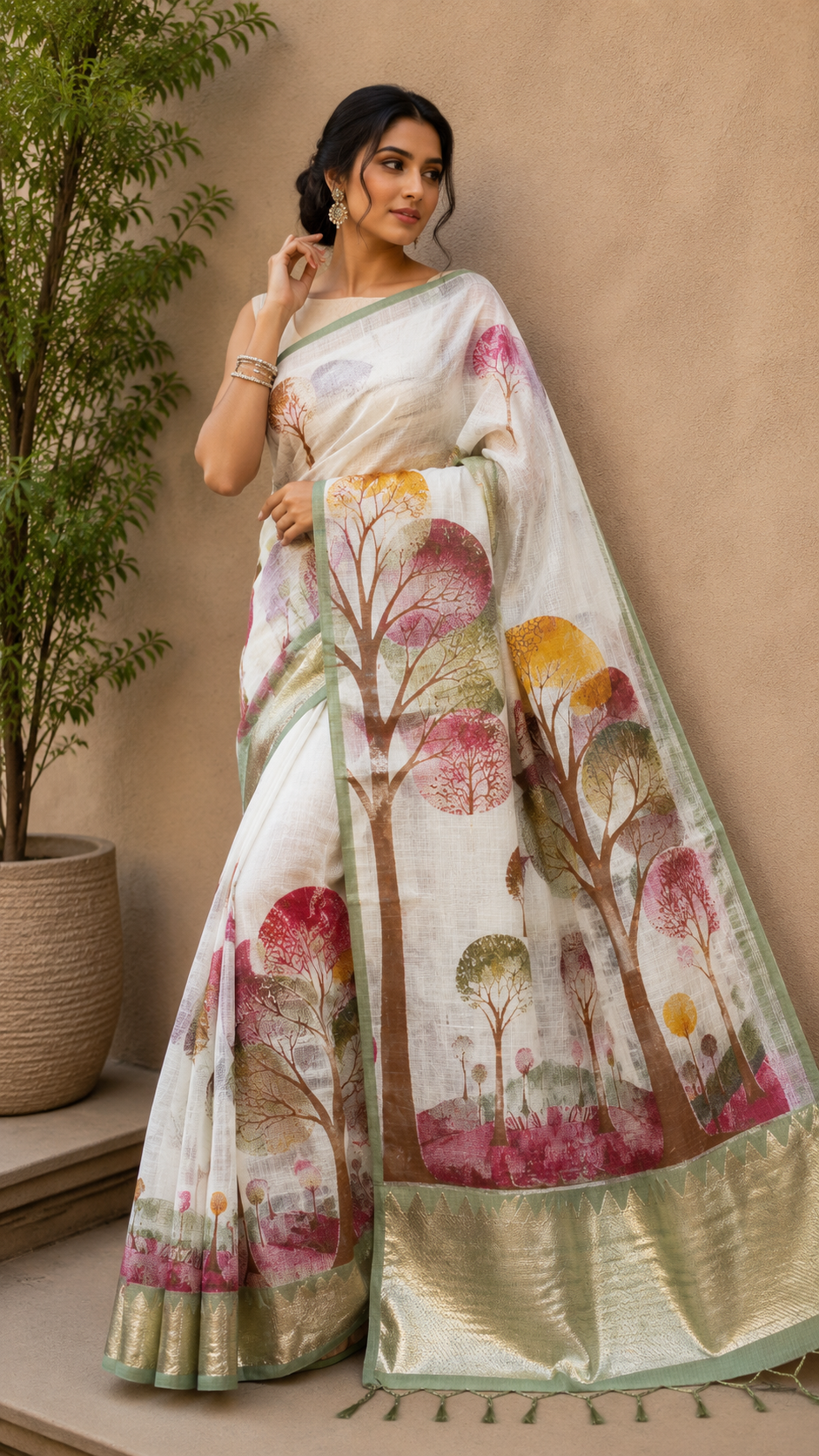 Mangal-Kari Jacquard Print Saree
