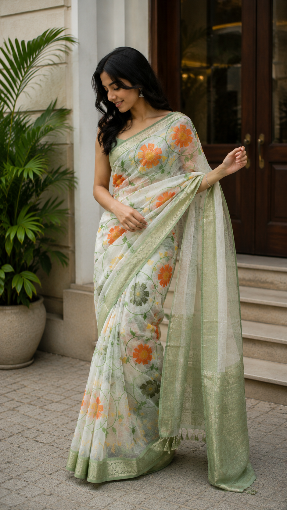 Floral Printed Mangalgiri Saree
