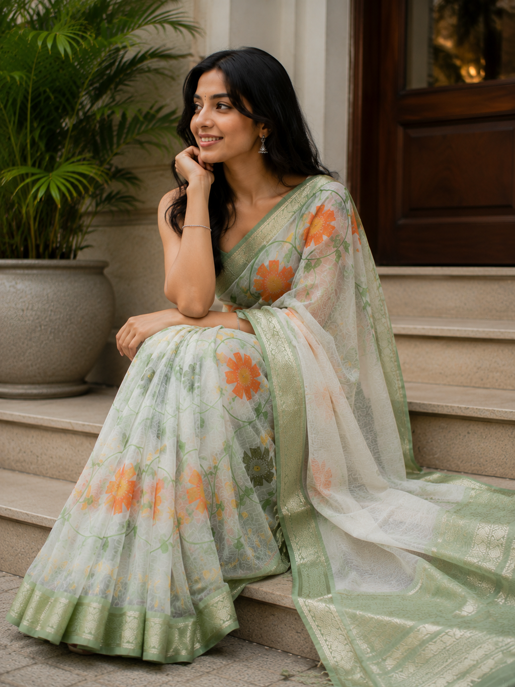Floral Printed Mangalgiri Saree