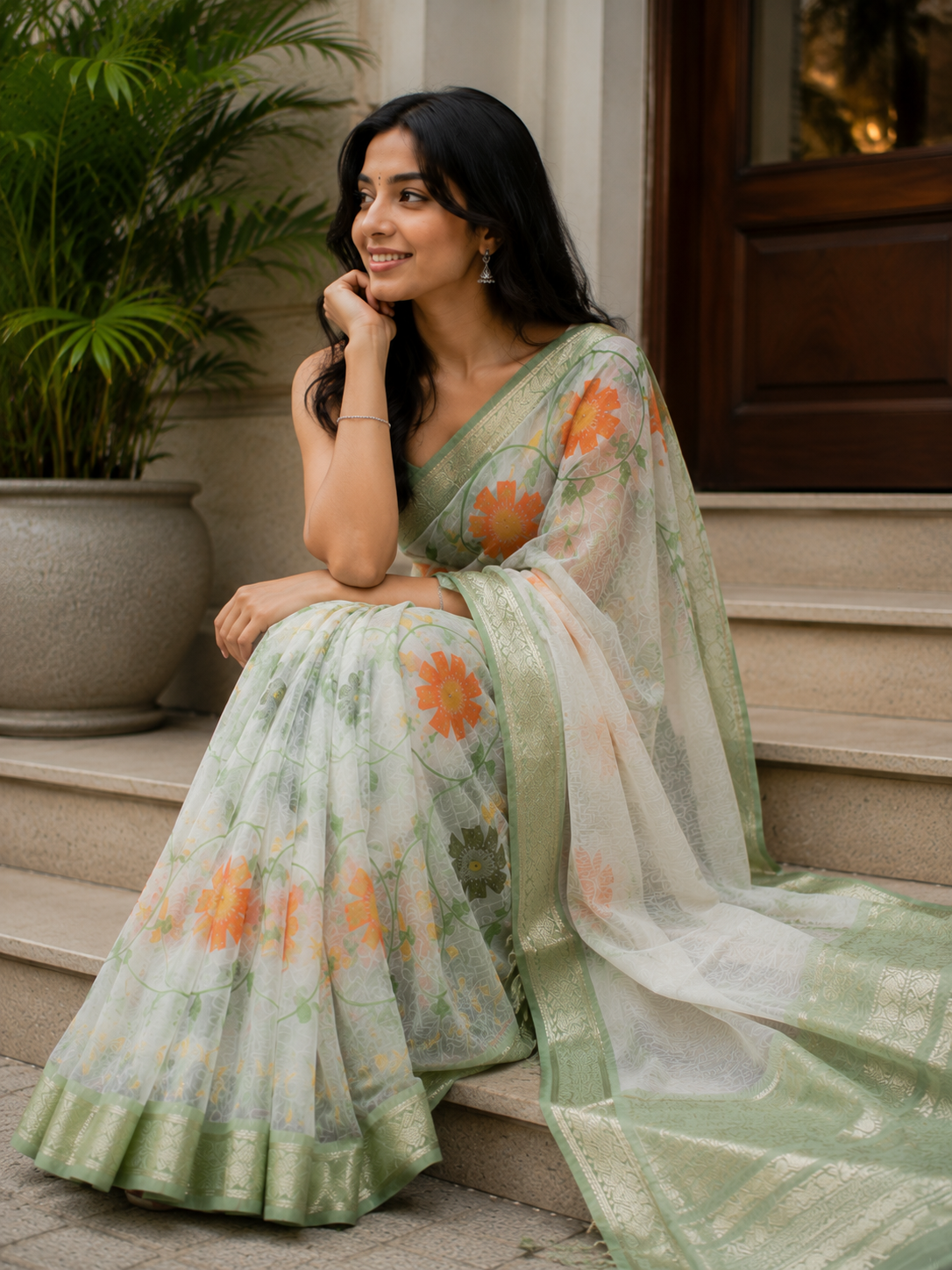 Floral Printed Mangalgiri Saree