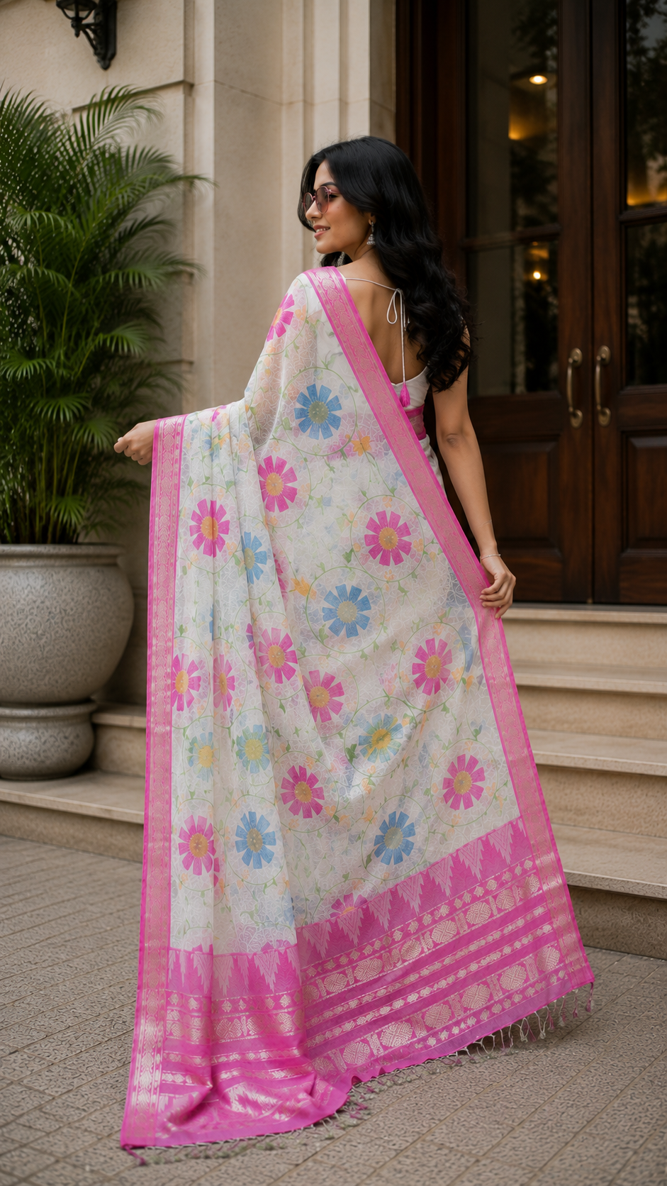 Floral Printed Mangalgiri Saree