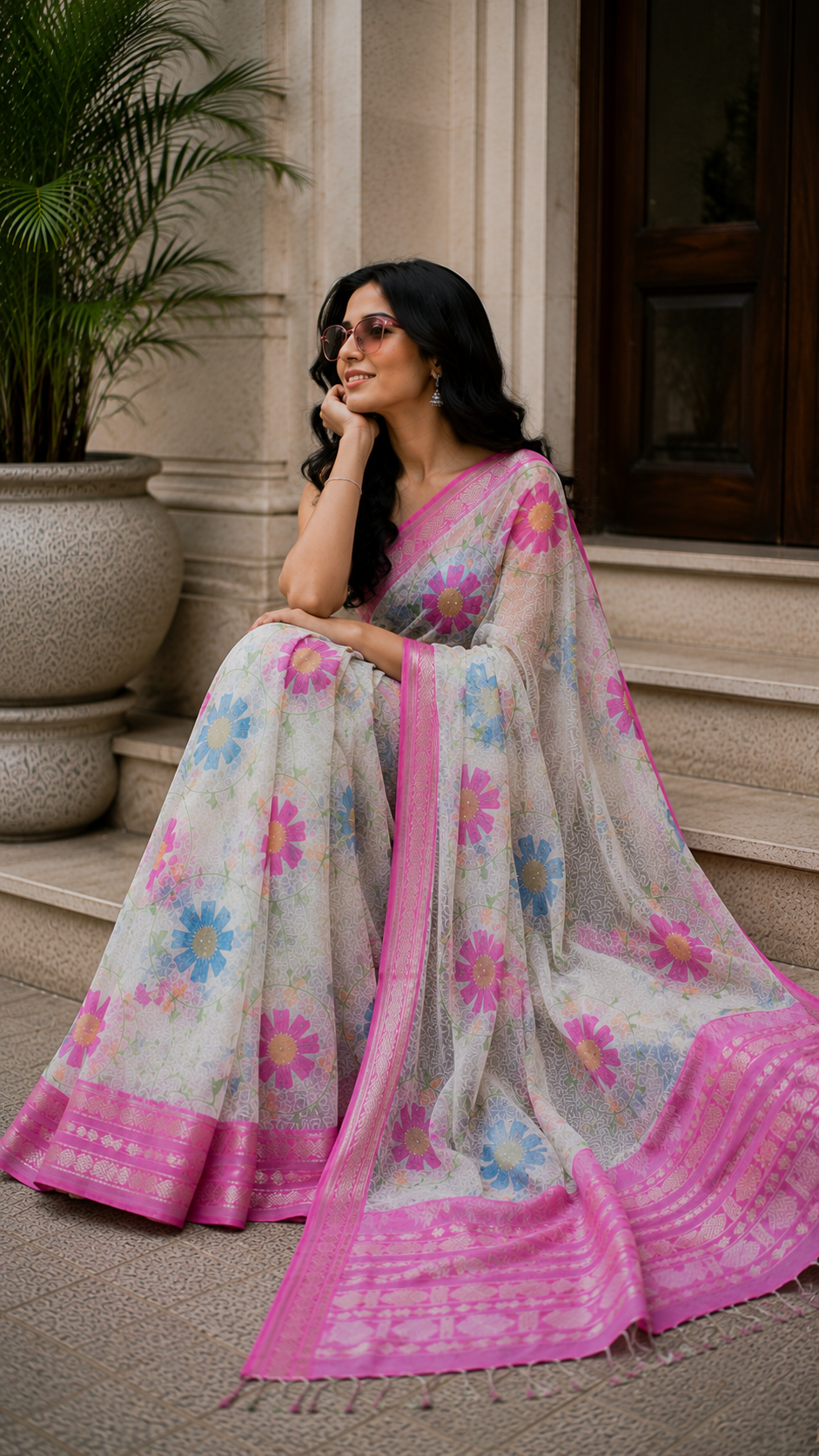 Floral Printed Mangalgiri Saree