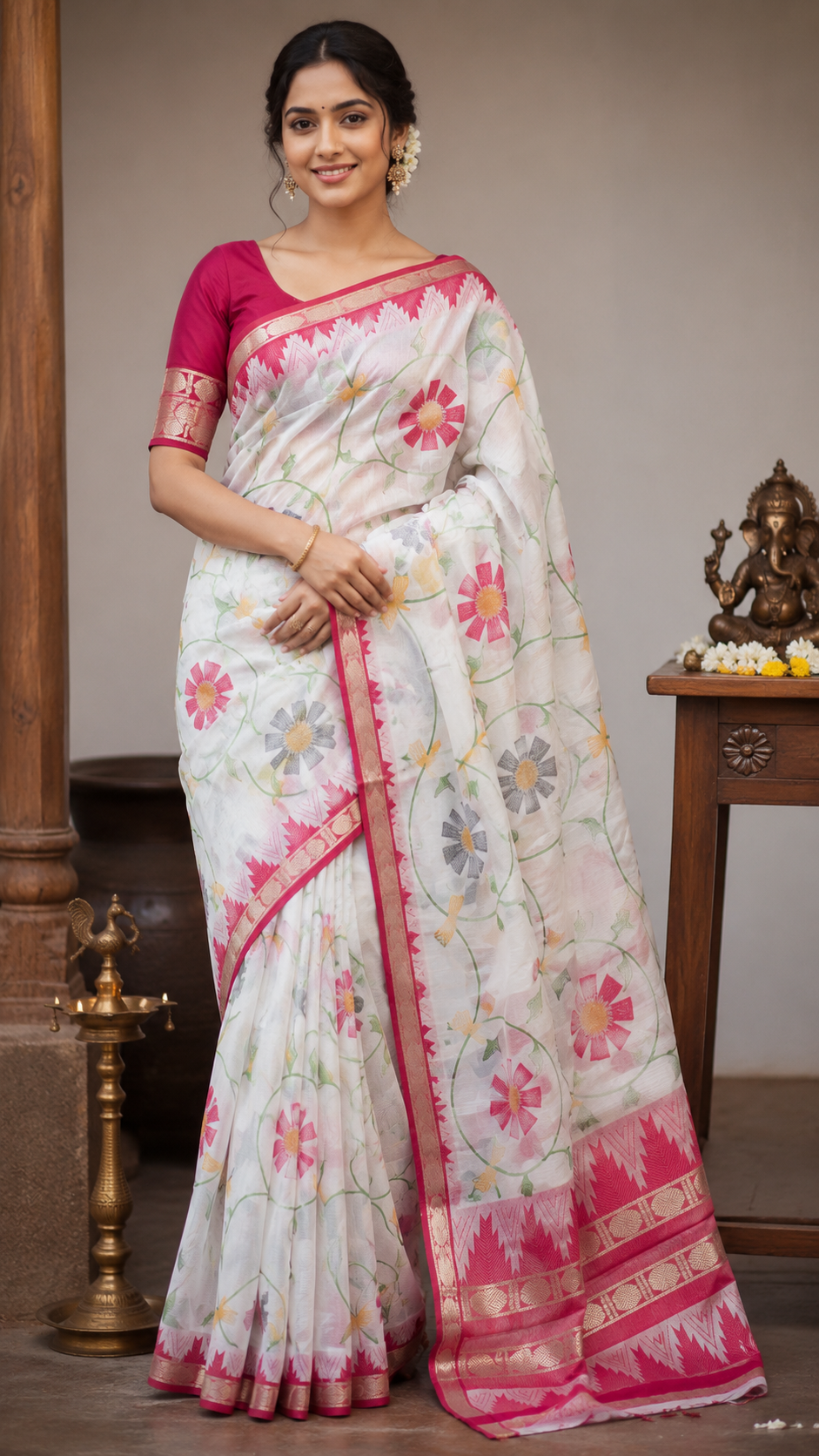Floral Printed Mangalgiri Saree