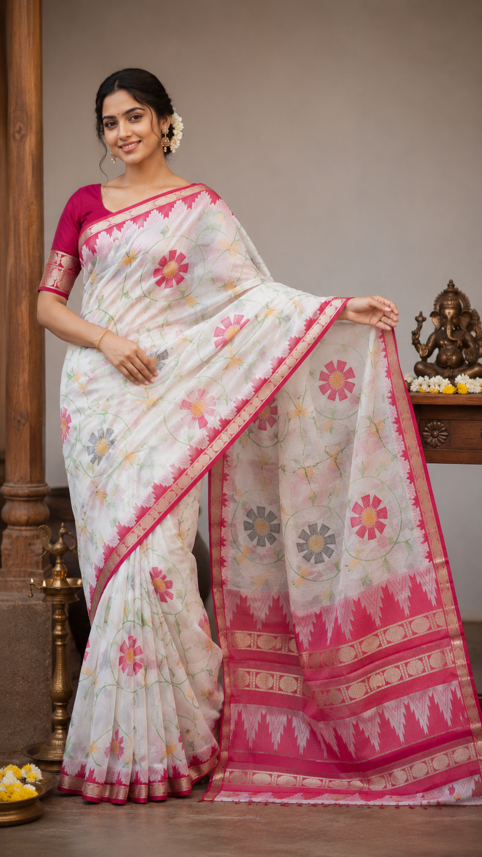 Floral Printed Mangalgiri Saree