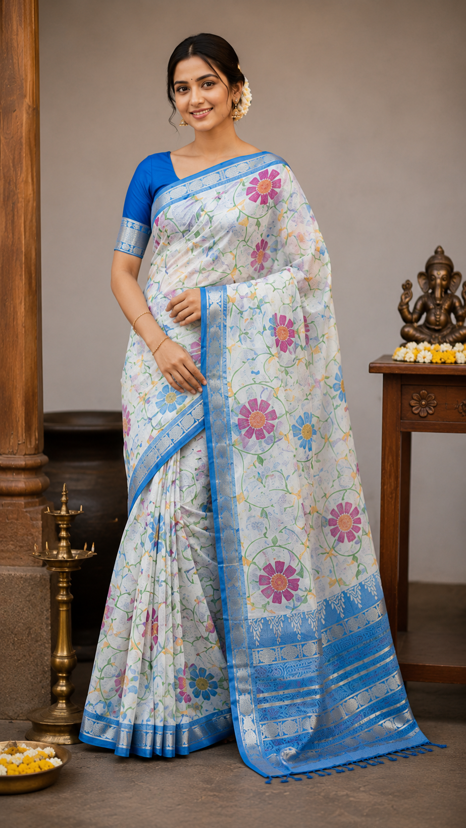Floral Printed Mangalgiri Saree