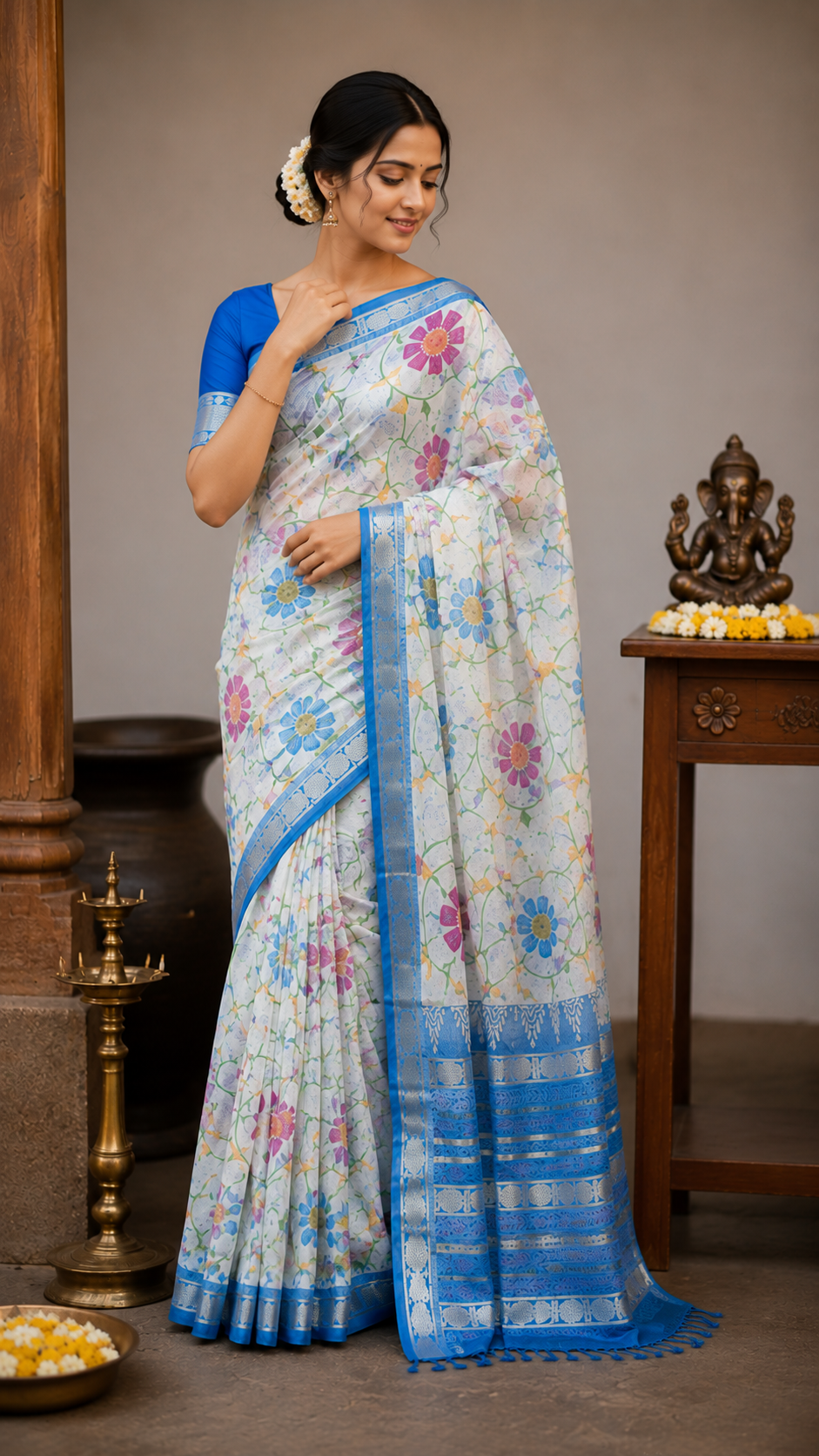 Floral Printed Mangalgiri Saree