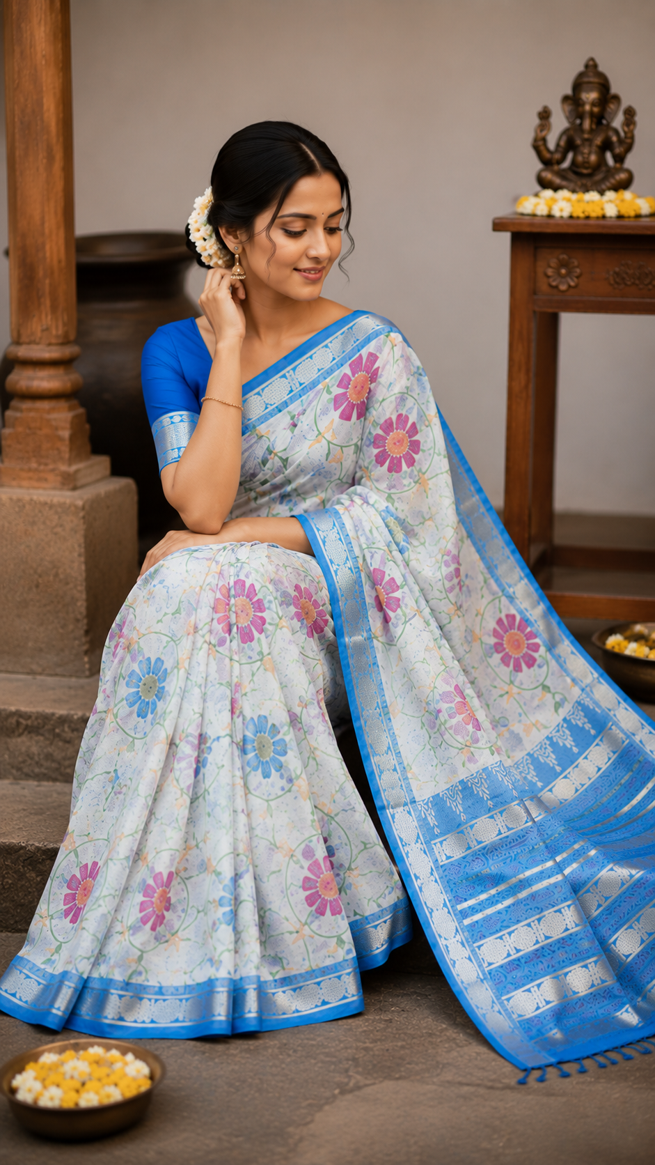 Floral Printed Mangalgiri Saree