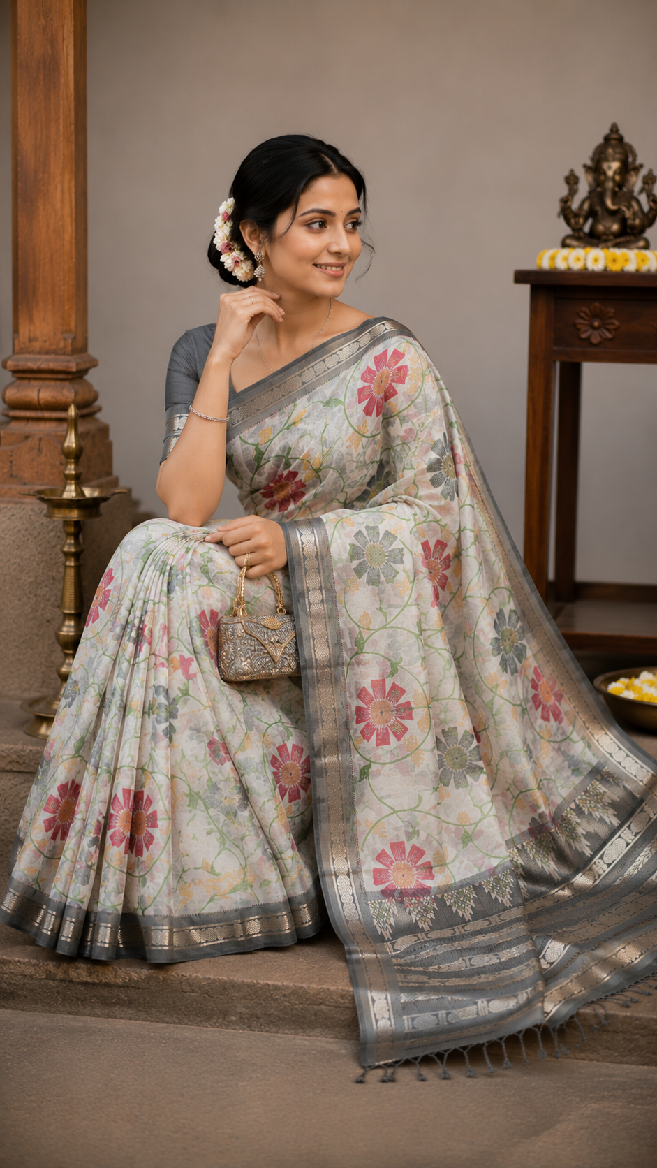 Floral Printed Mangalgiri Saree