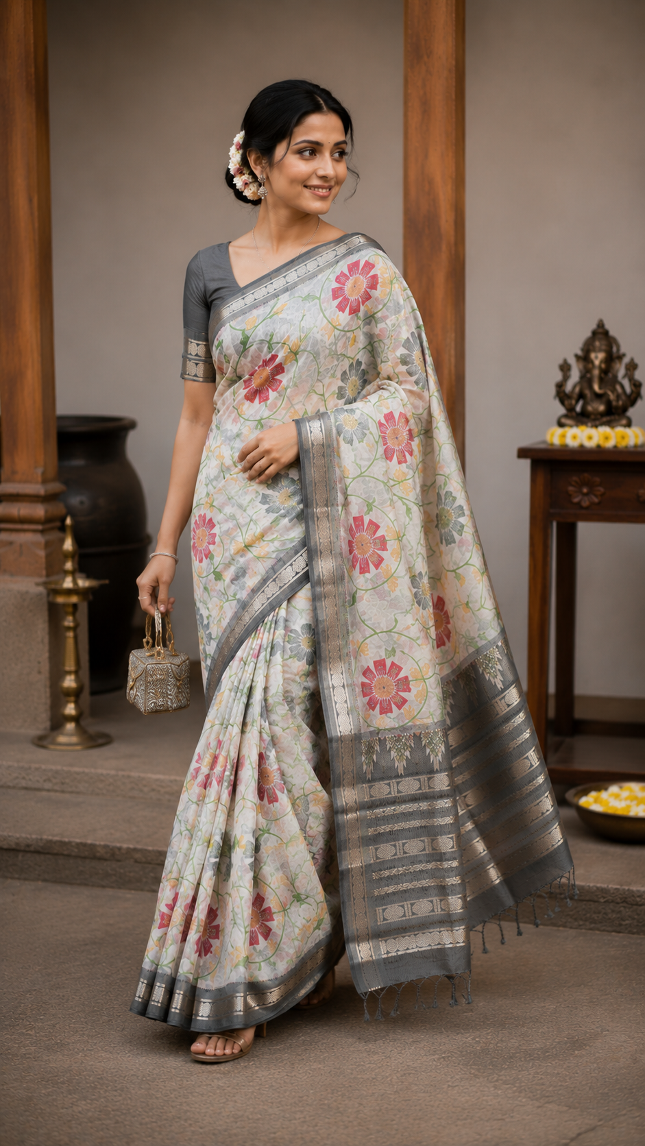 Floral Printed Mangalgiri Saree