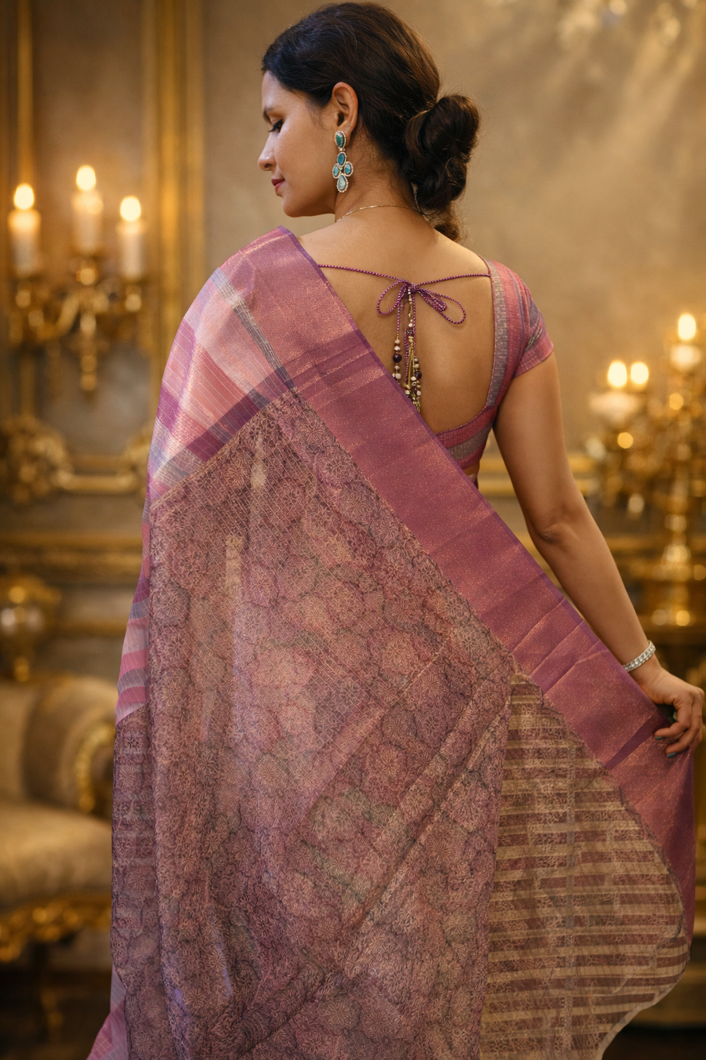 Fancy Stripe Print Saree Online | Lightweight Designer Saree