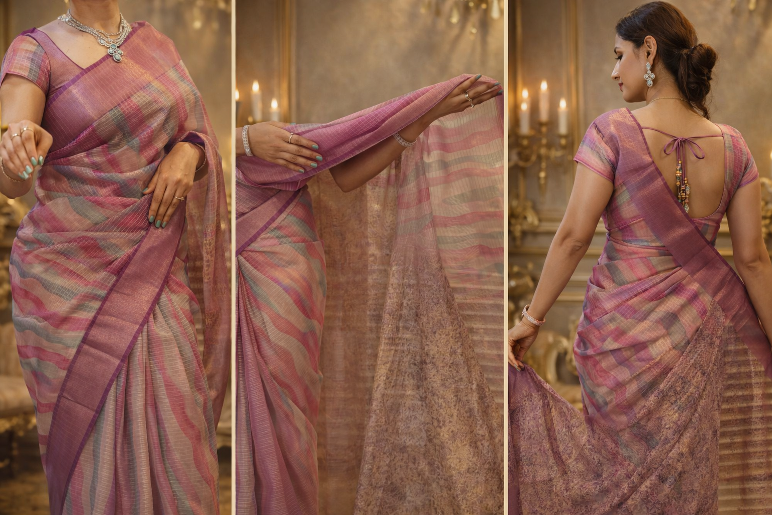 Fancy Stripe Print Saree Online | Lightweight Designer Saree