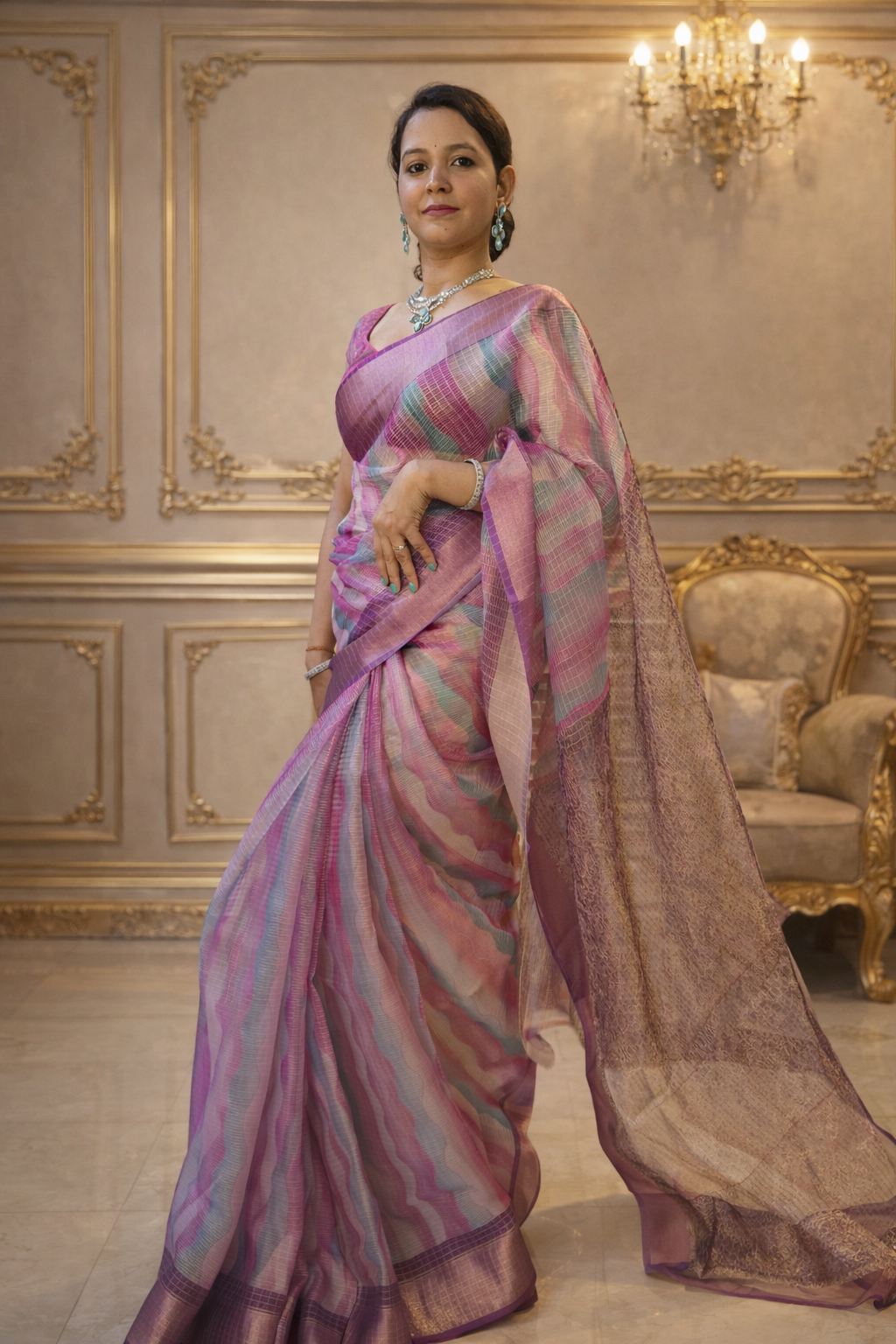 Fancy Stripe Print Saree Online | Lightweight Designer Saree