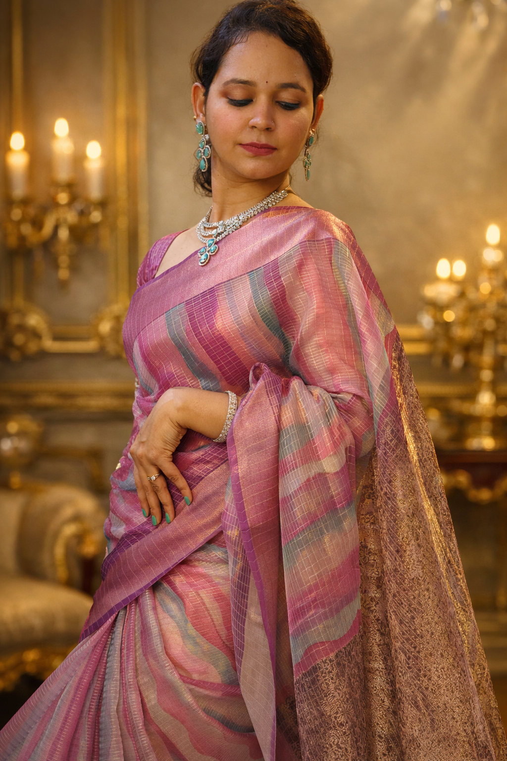 Fancy Stripe Print Saree Online | Lightweight Designer Saree