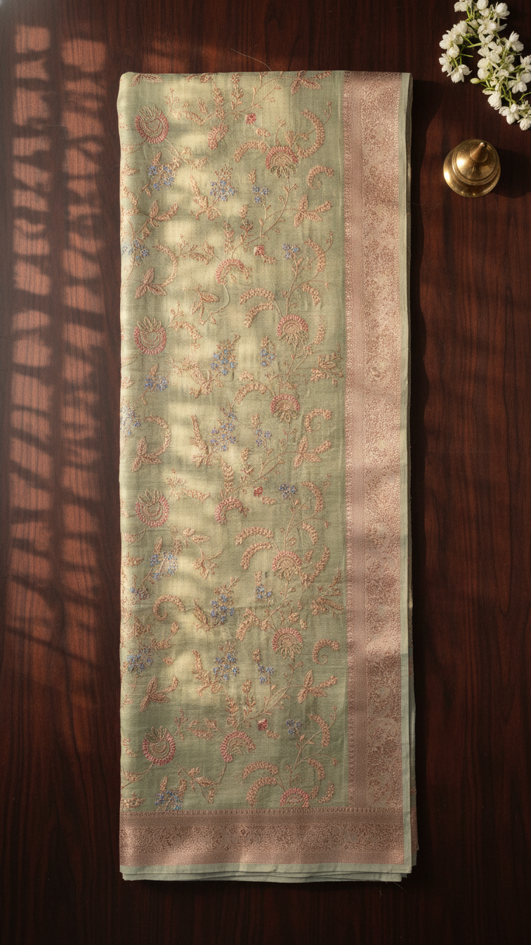 Jacquard Linen Saree Pista Green
