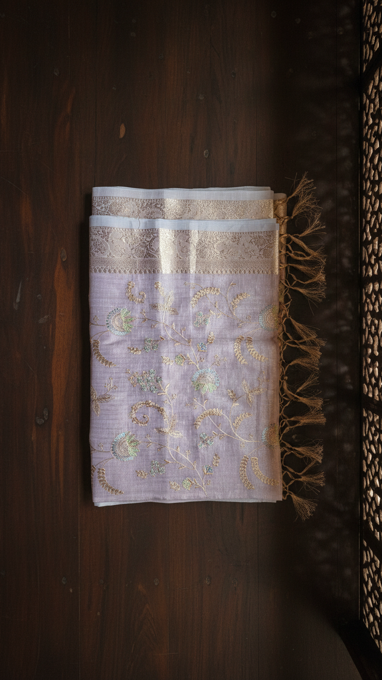 Jacquard Linen Saree Purple