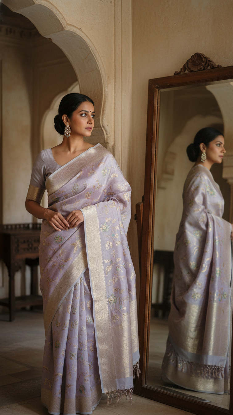 Jacquard Linen Saree Purple