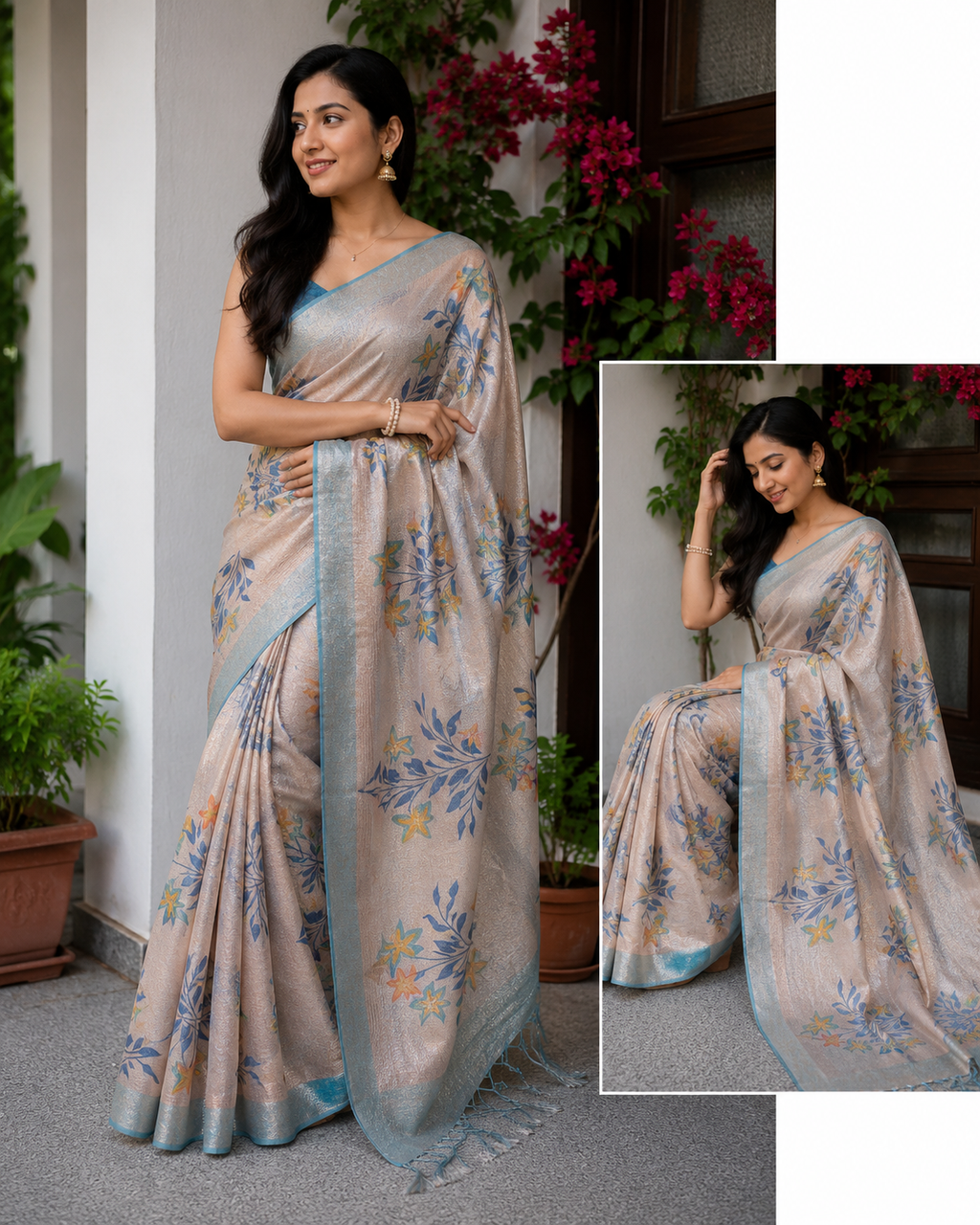Kota Doria Printed Silk Saree