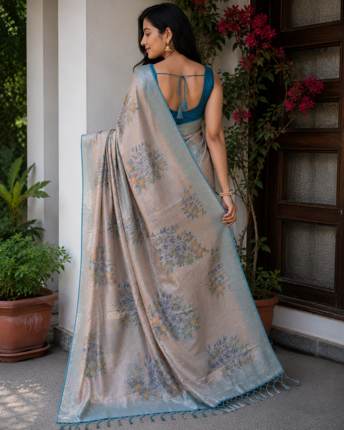 Kota Doria Printed Silk Saree
