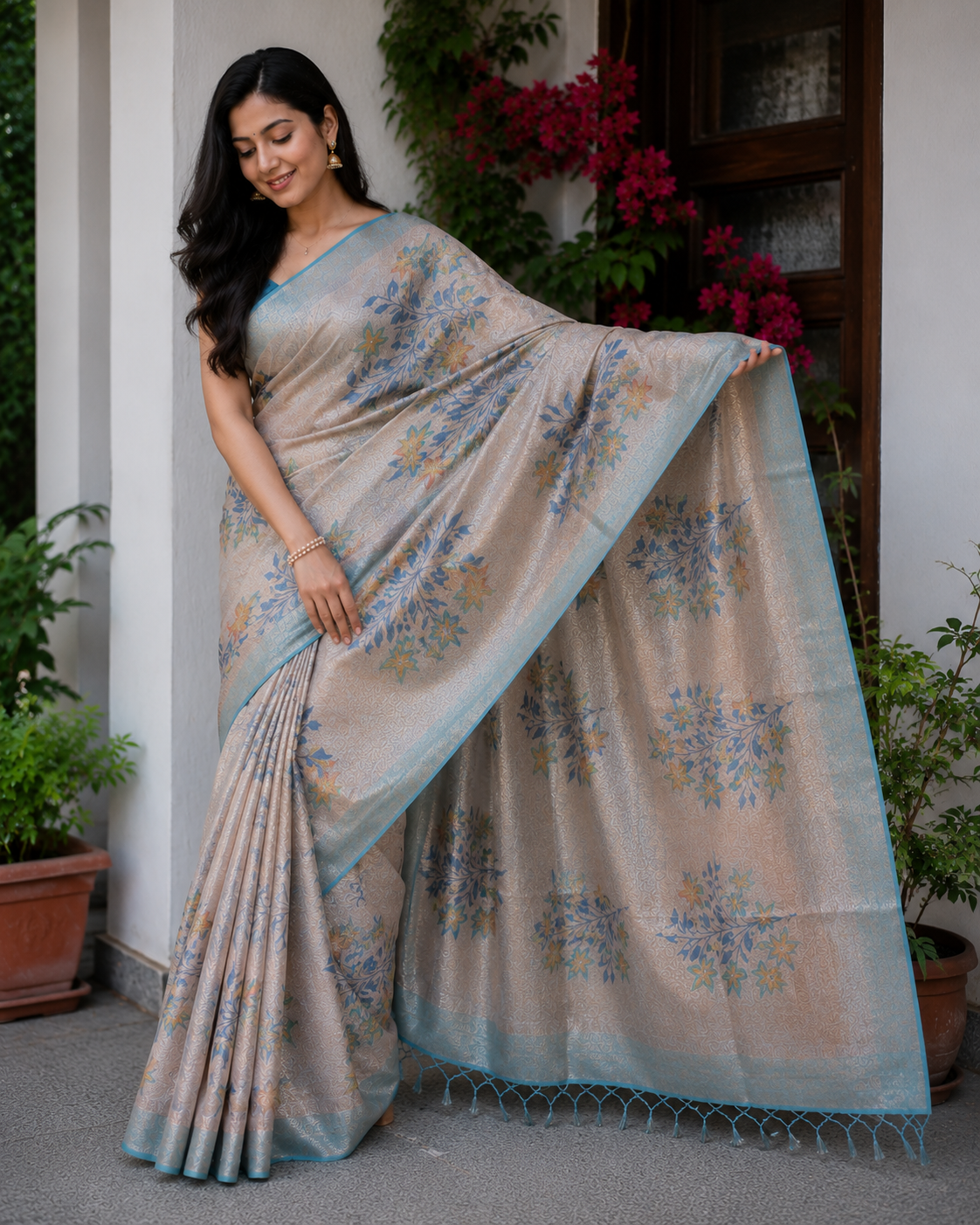 Kota Doria Printed Silk Saree
