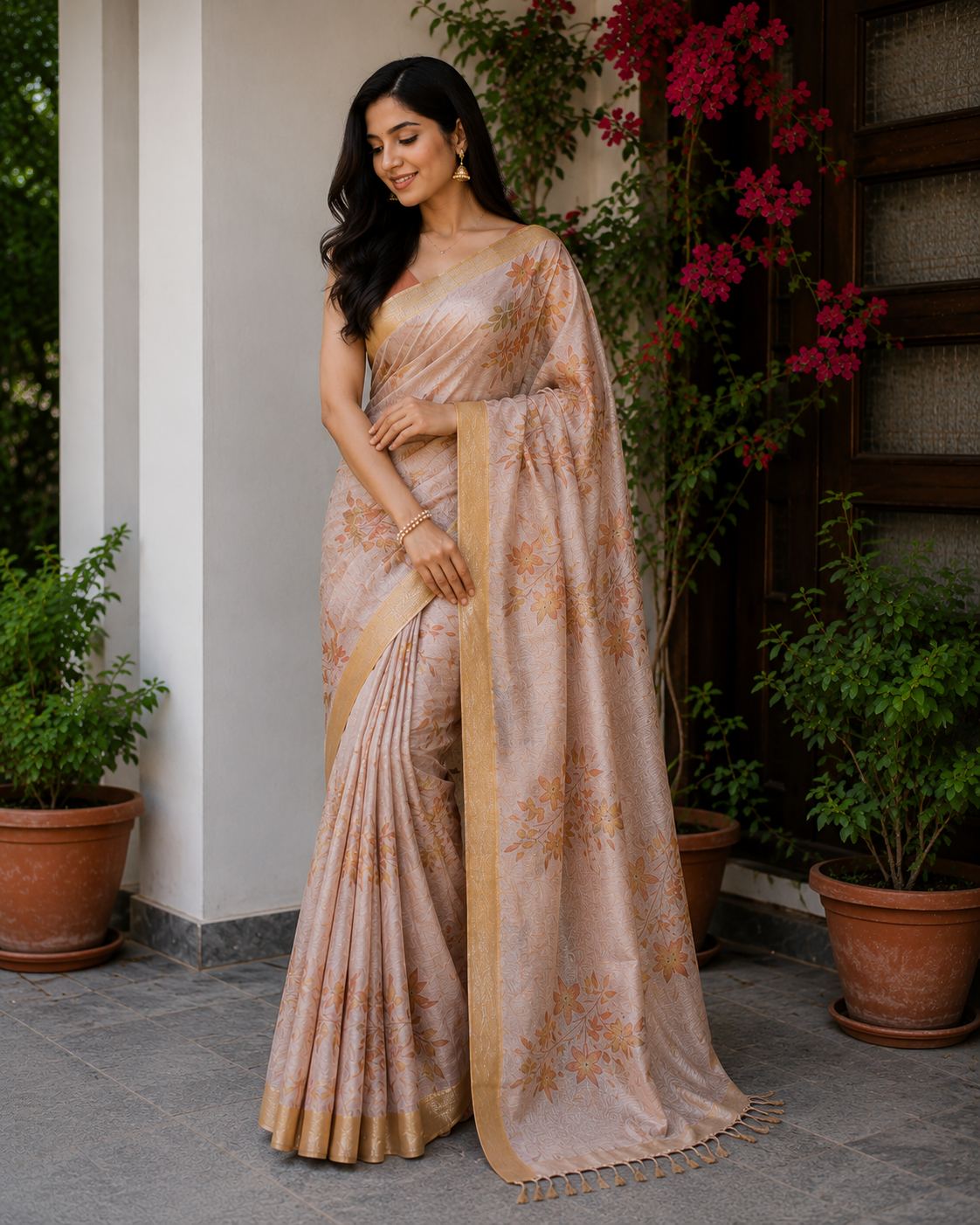 Kota Doria Printed Silk Saree