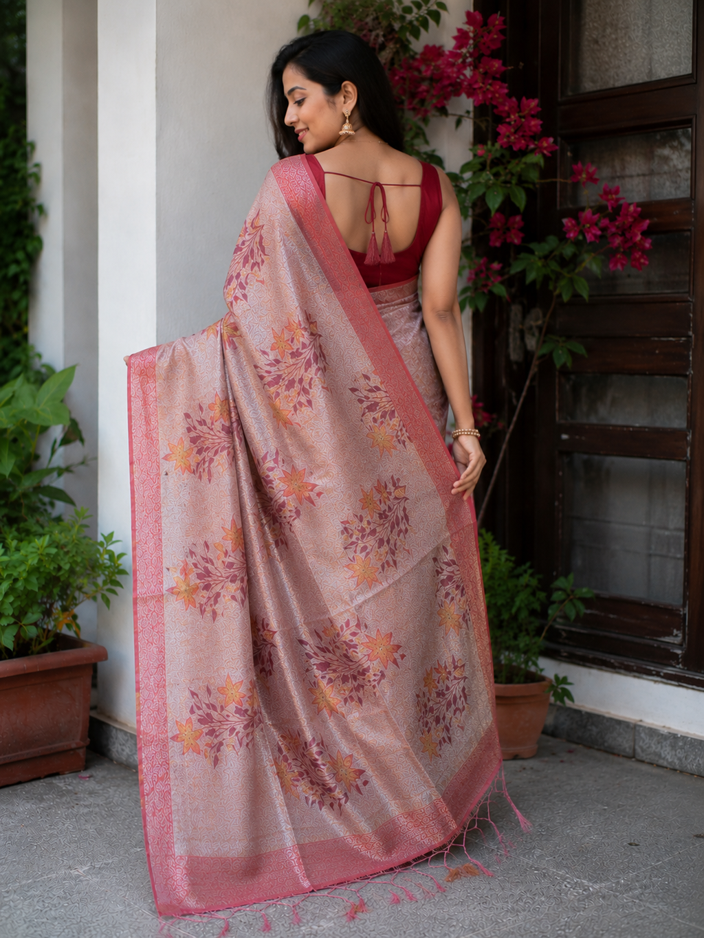 Kota Doria Printed Silk Saree