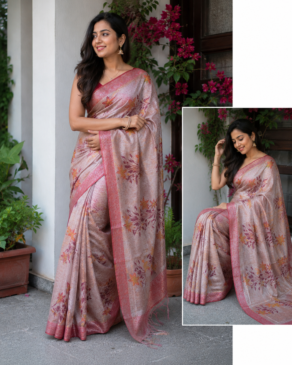 Kota Doria Printed Silk Saree