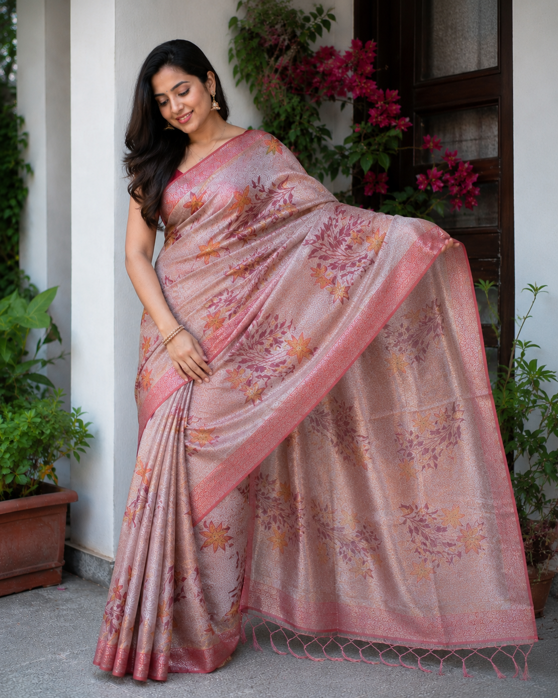 Kota Doria Printed Silk Saree