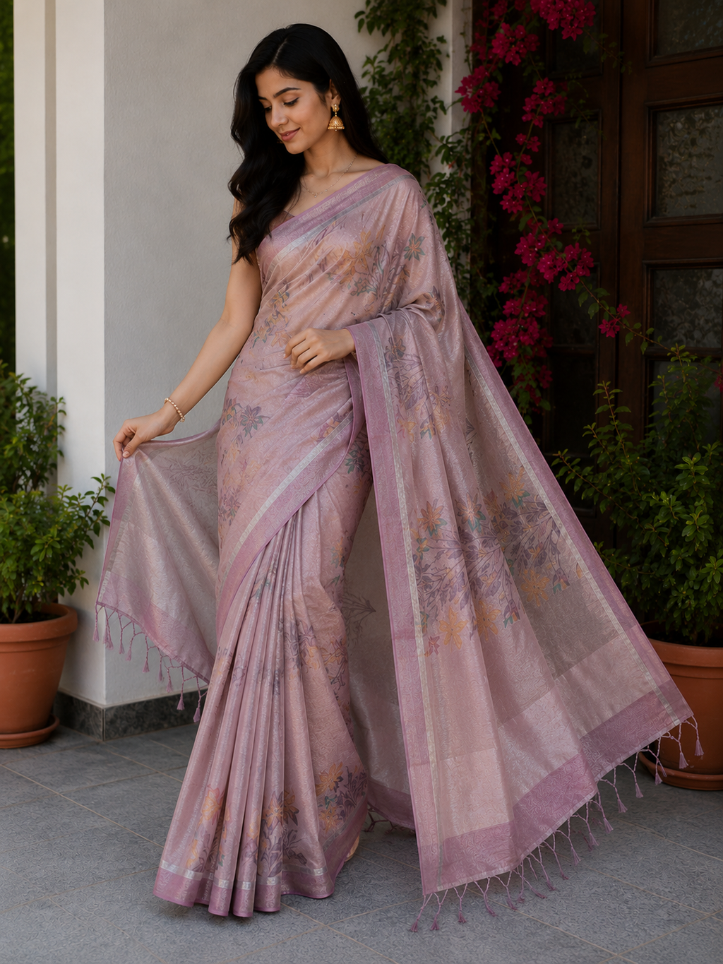 Kota Doria Printed Silk Saree
