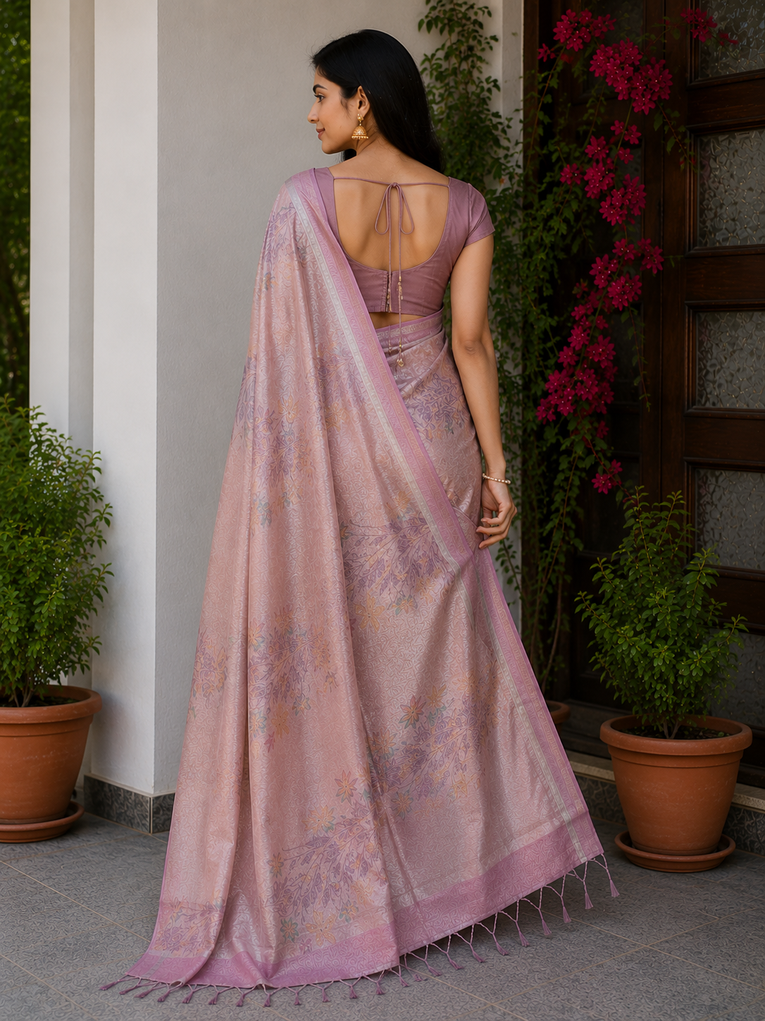 Kota Doria Printed Silk Saree