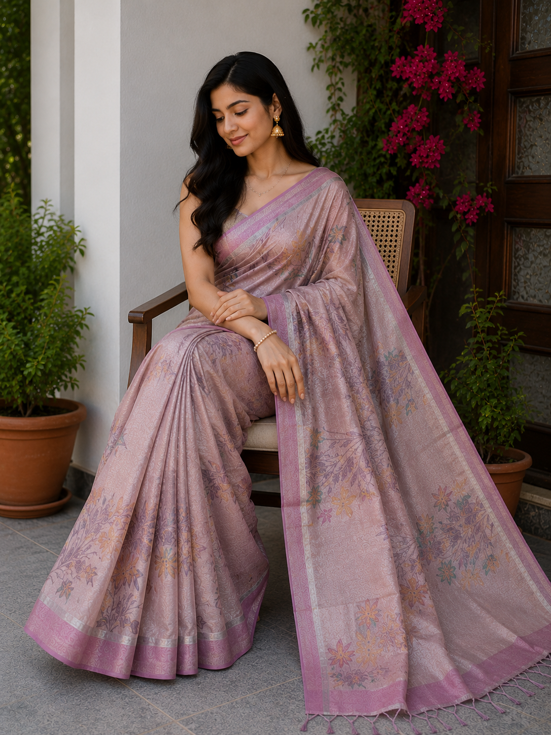 Kota Doria Printed Silk Saree