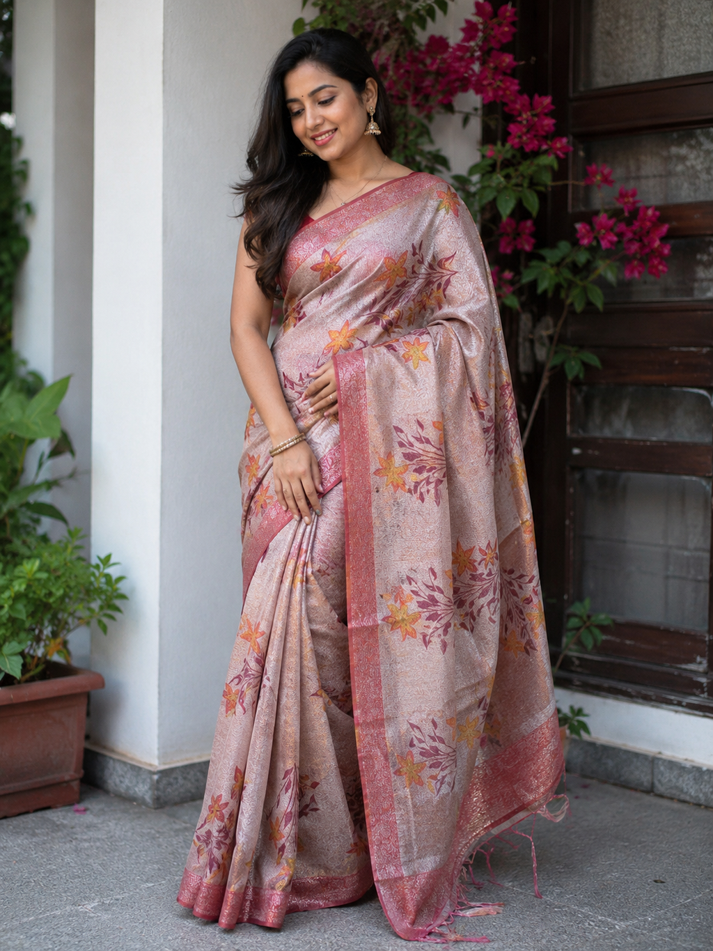 Kota Doria Printed Silk Saree