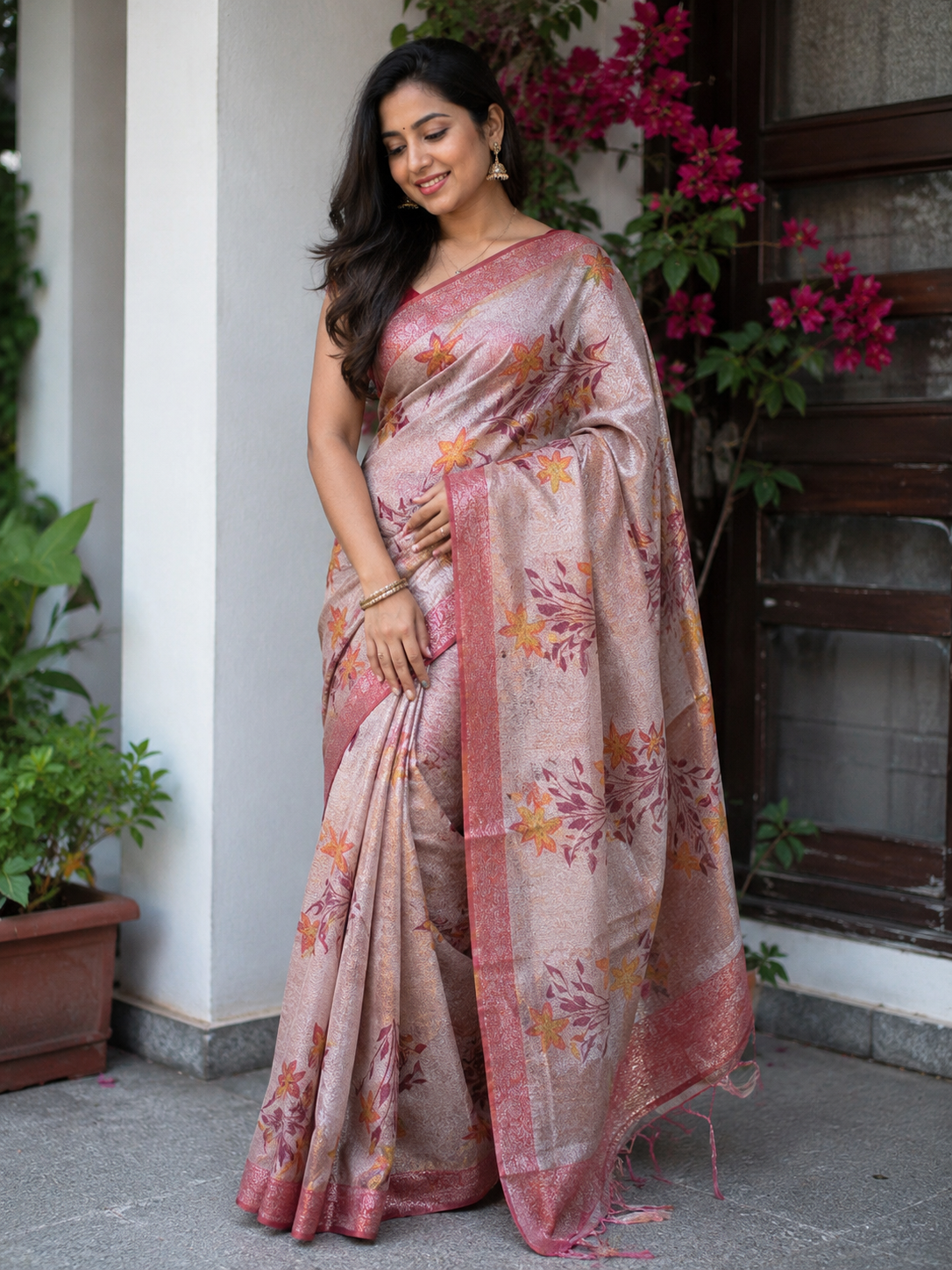 Kota Doria Printed Silk Saree