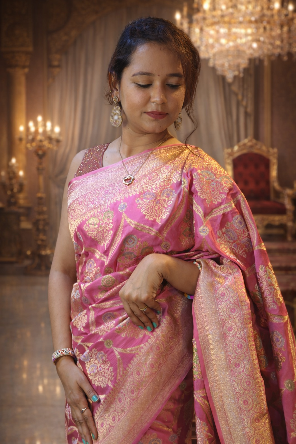 Mashru Katan Pure Silk Baby Pink Saree | Handwoven Elegance
