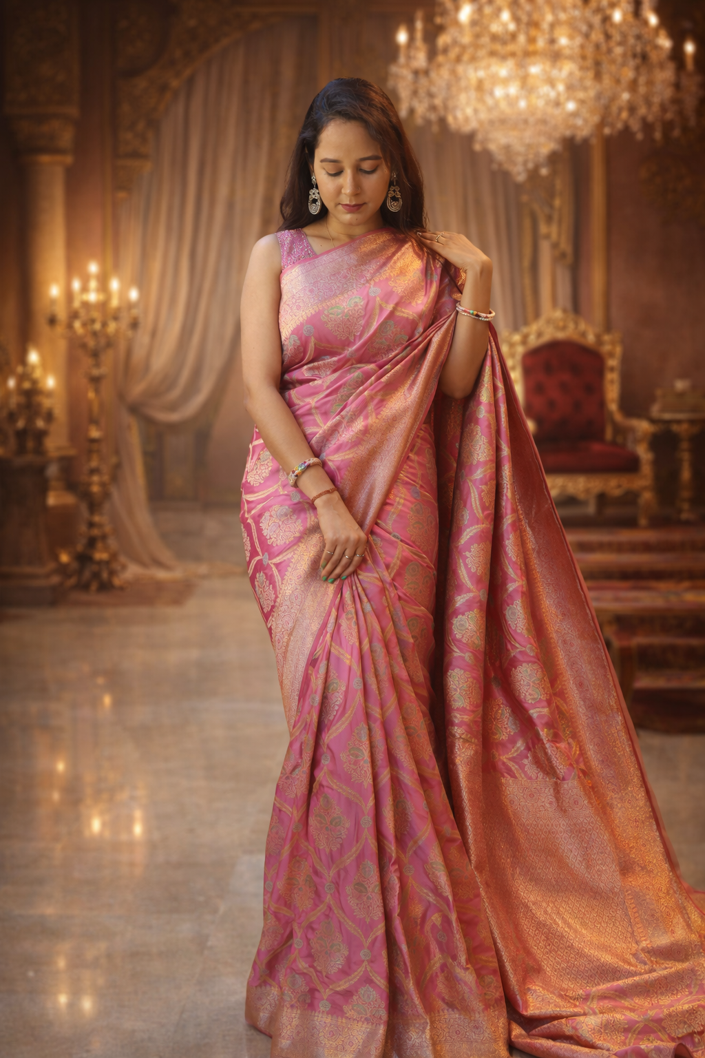 Mashru Katan Pure Silk Baby Pink Saree | Handwoven Elegance