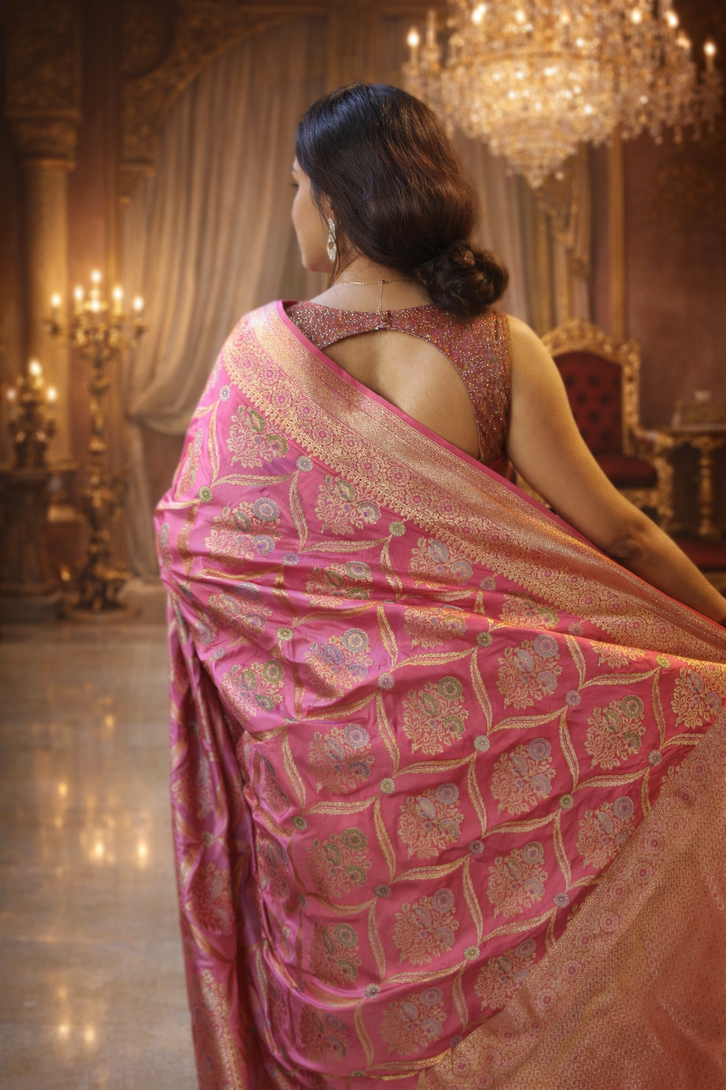 Mashru Katan Pure Silk Baby Pink Saree | Handwoven Elegance