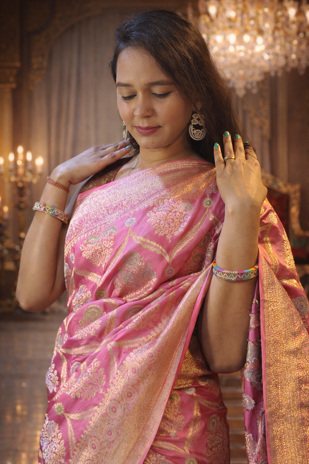 Mashru Katan Pure Silk Baby Pink Saree | Handwoven Elegance