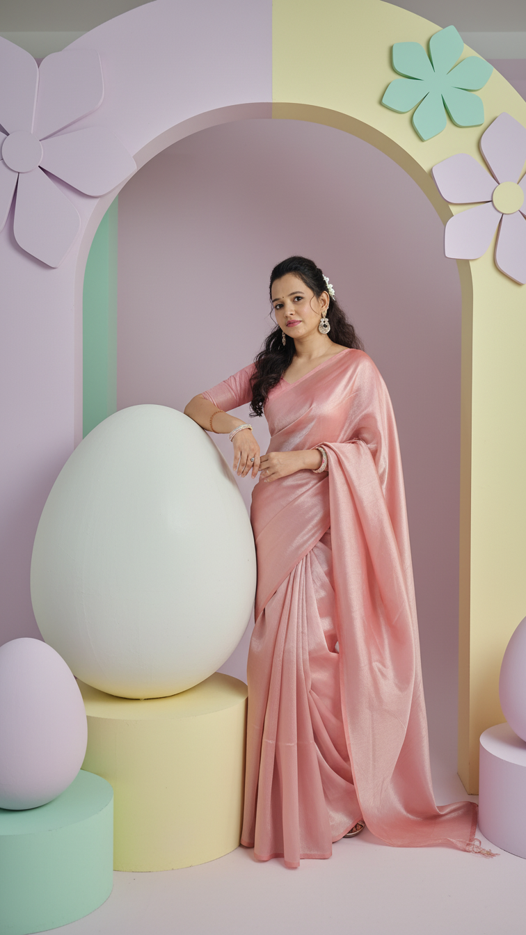 Peach Pure Tissue Silk Banarasi Saree – soft luxury festive saree