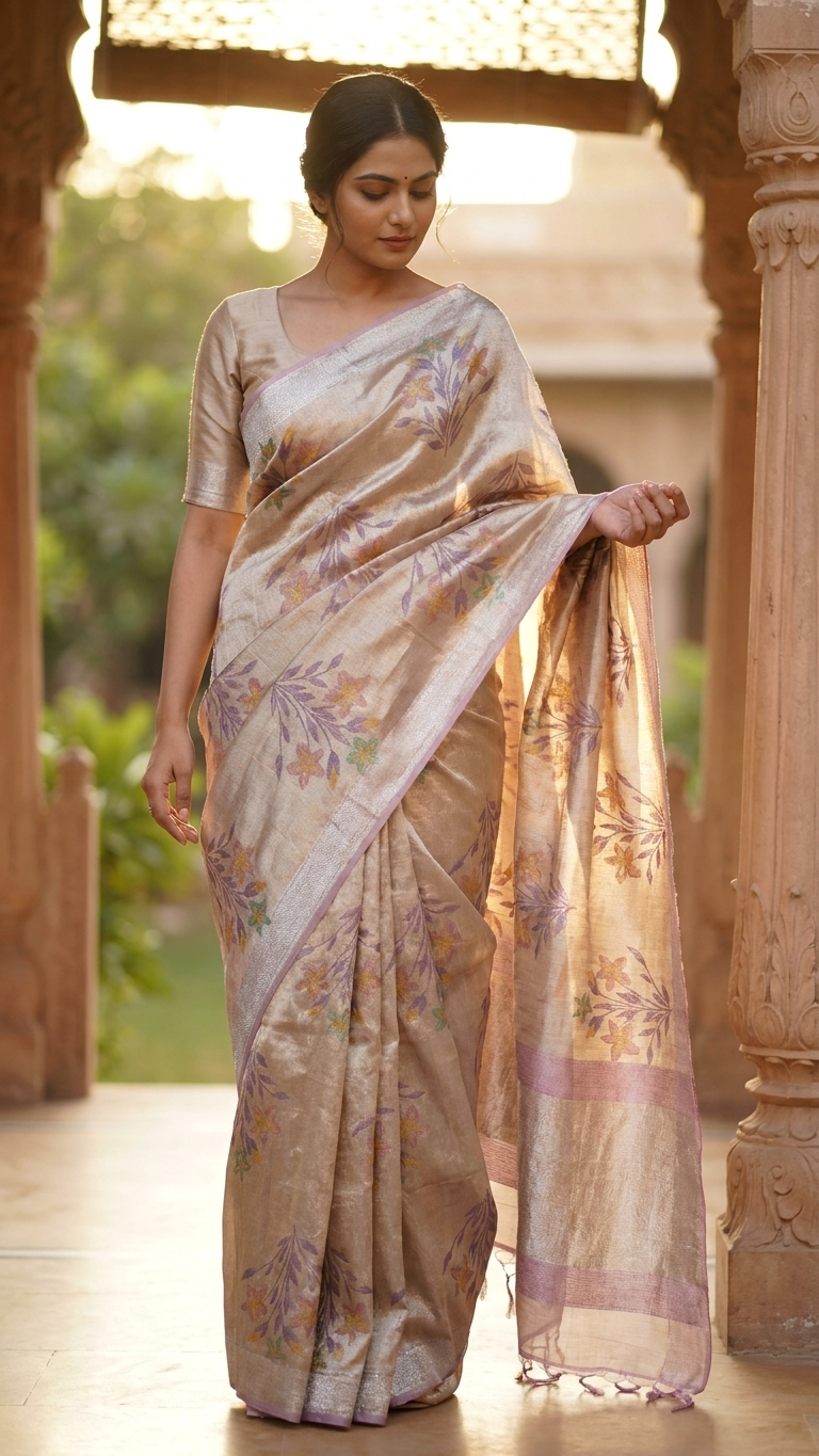 Kota Doria Printed Silk Saree