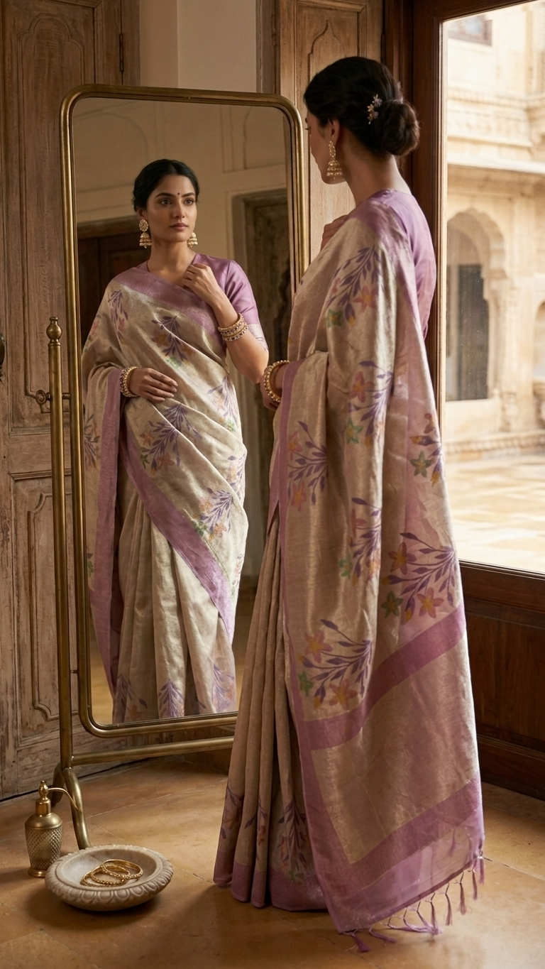 Kota Doria Printed Silk Saree